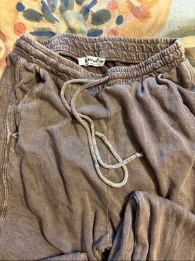 Three Bird Nest Wide Leg Flare So Comfy Sweats Pants Womens M Brown Acid Wash